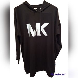 NWT Michael Kors Women's Long Black MK Logo Hoodie Size XL